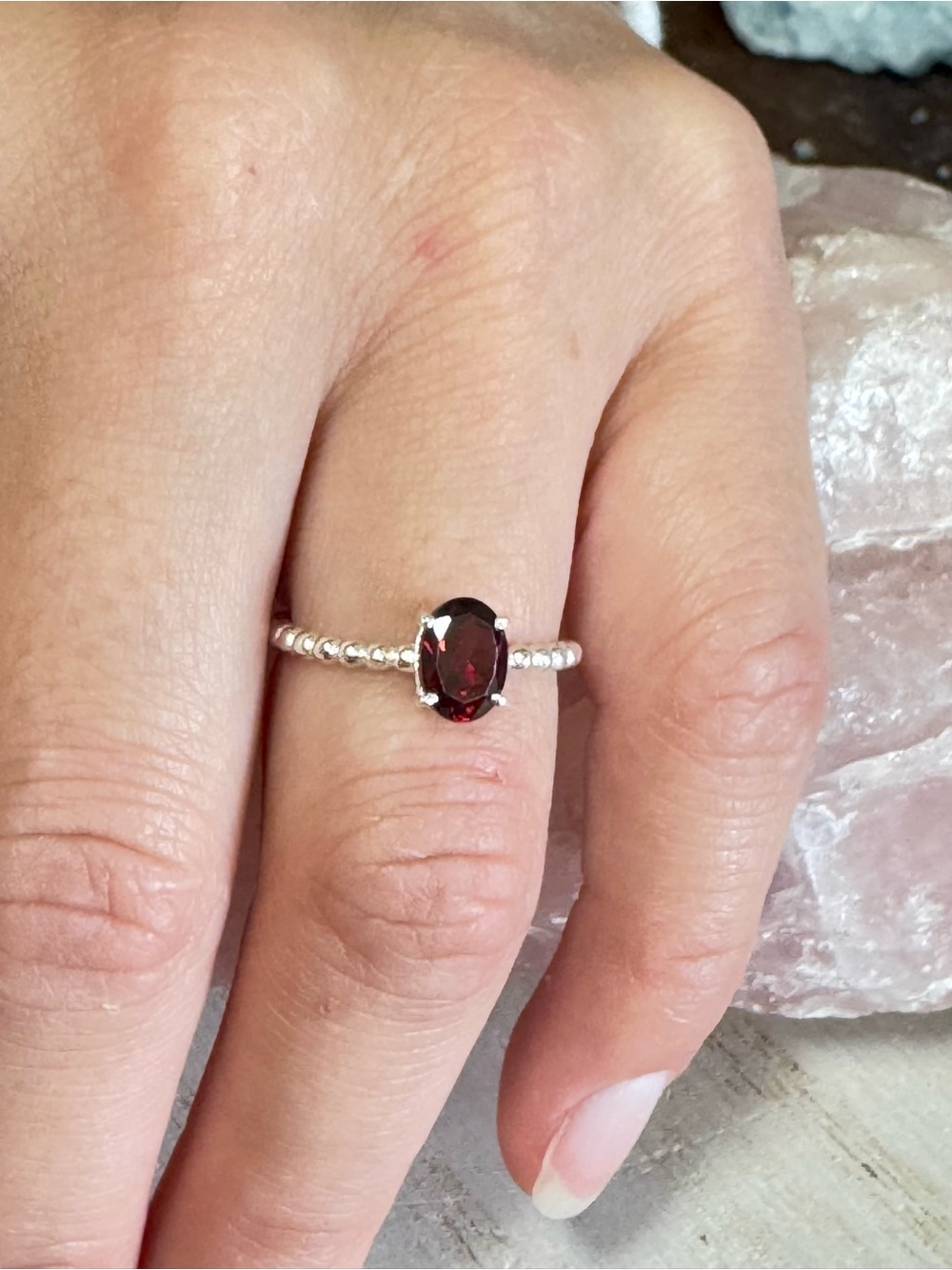 Garnet Sterling Silver Rope Band Gemstone Ring - Size 5.5